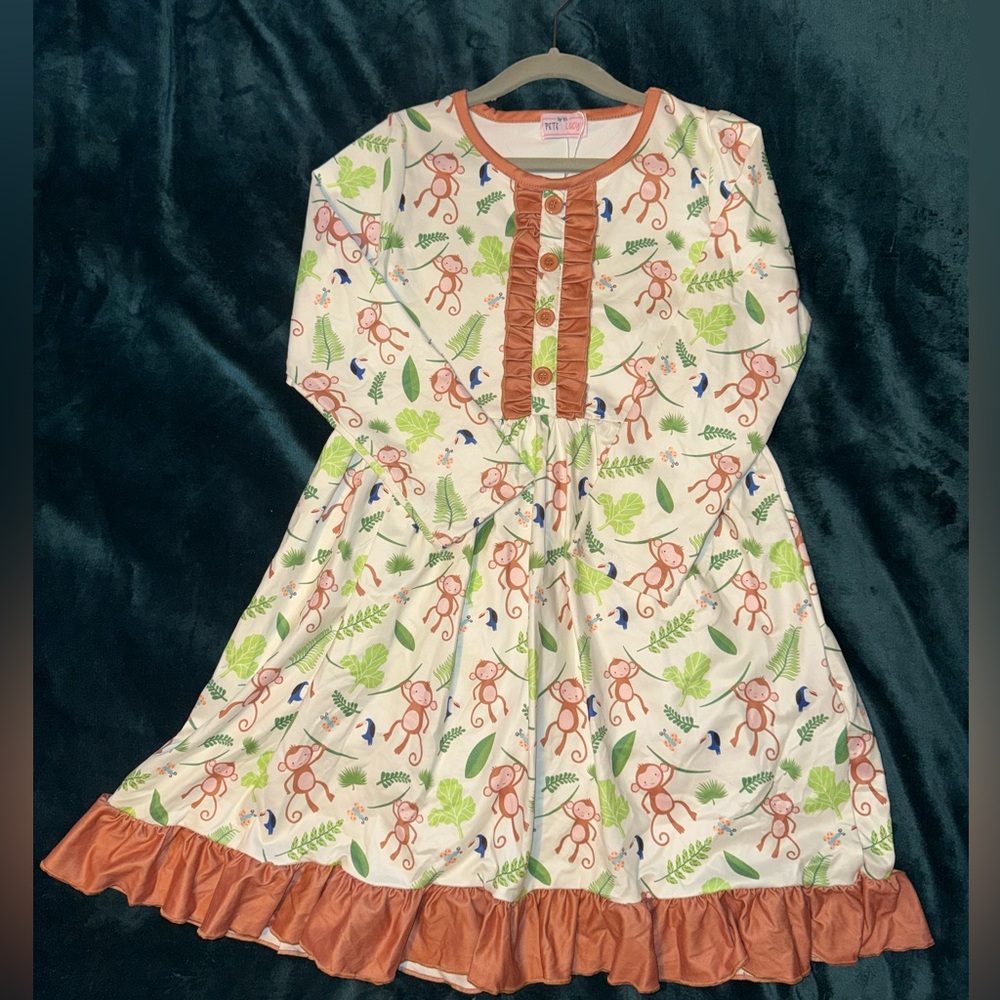 Pete and Lucy Monkey/Jungle Print Dress with Ruffle Hem